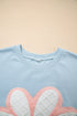Floral Applique Striped Drop Shoulder Long Sleeve Top