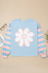 Floral Applique Striped Drop Shoulder Long Sleeve Top