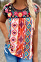Floral Aztec Geometric Cap Sleeve Top