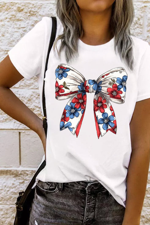 Floral Bow Graphic Short Sleeve Crew Neck Tee