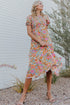 Floral Bubble Sleeve Smocked Flowy Ruffle Dress
