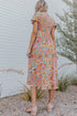 Floral Bubble Sleeve Smocked Flowy Ruffle Dress