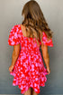 Floral Bubble Sleeve Sweetheart Neck Ruffled Mini Dress