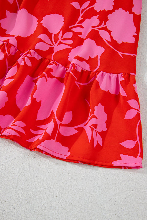 Floral Bubble Sleeve Sweetheart Neck Ruffled Mini Dress