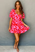 Floral Bubble Sleeve Sweetheart Neck Ruffled Mini Dress