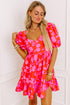 Floral Bubble Sleeve Sweetheart Neck Ruffled Mini Dress