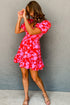 Floral Bubble Sleeve Sweetheart Neck Ruffled Mini Dress
