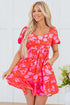 Floral Bubble Sleeve Sweetheart Neck Ruffled Mini Dress