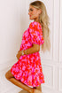 Floral Bubble Sleeve Sweetheart Neck Ruffled Mini Dress