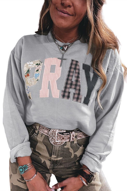 Floral Buffalo Plaid Stripe Applique Western Pullover Sweatshirt