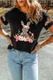 Floral Bunny Graphic Short Sleeve Crew Neck Tee