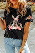 Floral Bunny Graphic Short Sleeve Crew Neck Tee