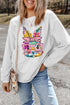 Floral Bunny Graphic Textured Corded Sweatshirt