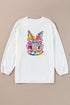 Floral Bunny Graphic Textured Corded Sweatshirt