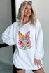 Floral Bunny Graphic Textured Corded Sweatshirt