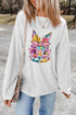 Floral Bunny Graphic Textured Corded Sweatshirt