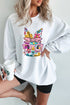 Floral Bunny Graphic Textured Corded Sweatshirt