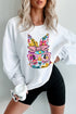 Floral Bunny Graphic Textured Corded Sweatshirt