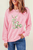 Floral Bunny Silhouette Crew Neck Pullover Sweatshirt