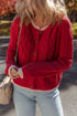 Floral Button Cable Knit Contrast Trim Cardigan
