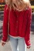 Floral Button Cable Knit Contrast Trim Cardigan