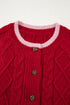 Floral Button Cable Knit Contrast Trim Cardigan