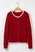 Floral Button Cable Knit Contrast Trim Cardigan