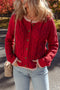 Floral Button Cable Knit Contrast Trim Cardigan