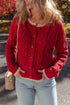 Floral Button Cable Knit Contrast Trim Cardigan
