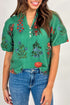 Floral Button Front Short Sleeve V Neck Blouse