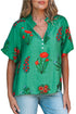 Floral Button Front Short Sleeve V Neck Blouse