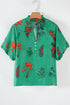 Floral Button Front Short Sleeve V Neck Blouse