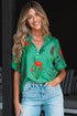 Floral Button Front Short Sleeve V Neck Blouse