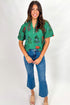 Floral Button Front Short Sleeve V Neck Blouse