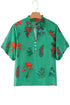 Floral Button Front Short Sleeve V Neck Blouse