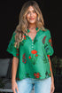 Floral Button Front Short Sleeve V Neck Blouse