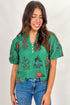 Floral Button Front Short Sleeve V Neck Blouse