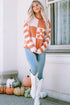 Floral Checkerboard And Striped Sleeve Pullover Sweater