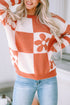 Floral Checkerboard And Striped Sleeve Pullover Sweater