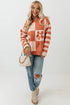 Floral Checkerboard And Striped Sleeve Pullover Sweater