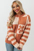 Floral Checkerboard And Striped Sleeve Pullover Sweater