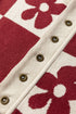 Floral Checkerboard Print Button Front Henley Sweater