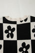 Floral Checkerboard Print Button Front Henley Sweater