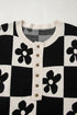 Floral Checkerboard Print Button Front Henley Sweater