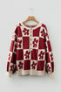 Floral Checkerboard Print Button Front Henley Sweater