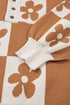 Floral Checkerboard Print Button Front Henley Sweater