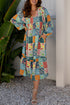 Floral Checkered Mixed Print Bubble Sleeve Ruffle Maxi Dress