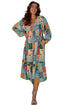 Floral Checkered Mixed Print Bubble Sleeve Ruffle Maxi Dress