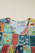 Floral Checkered Mixed Print Bubble Sleeve Ruffle Maxi Dress