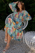 Floral Checkered Mixed Print Bubble Sleeve Ruffle Maxi Dress